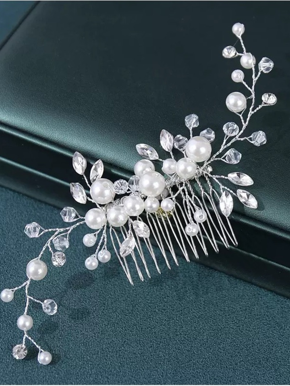 Bridal Pearl & Crystal Hair Comb - Silver Tone